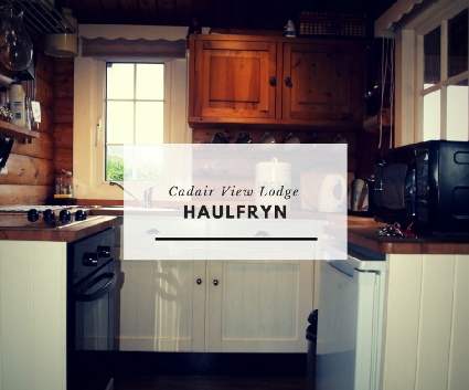 Haulfryn log cabin kitchen. One of Cadair View Lodge's log cabins.  A great place to escape for a peaceful break.